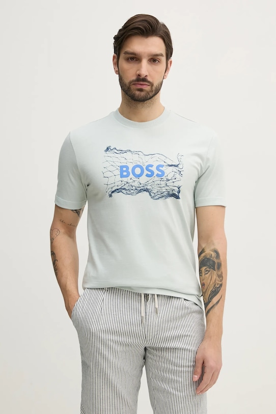 

Хлопковая футболка Boss Orange, бирюзовый