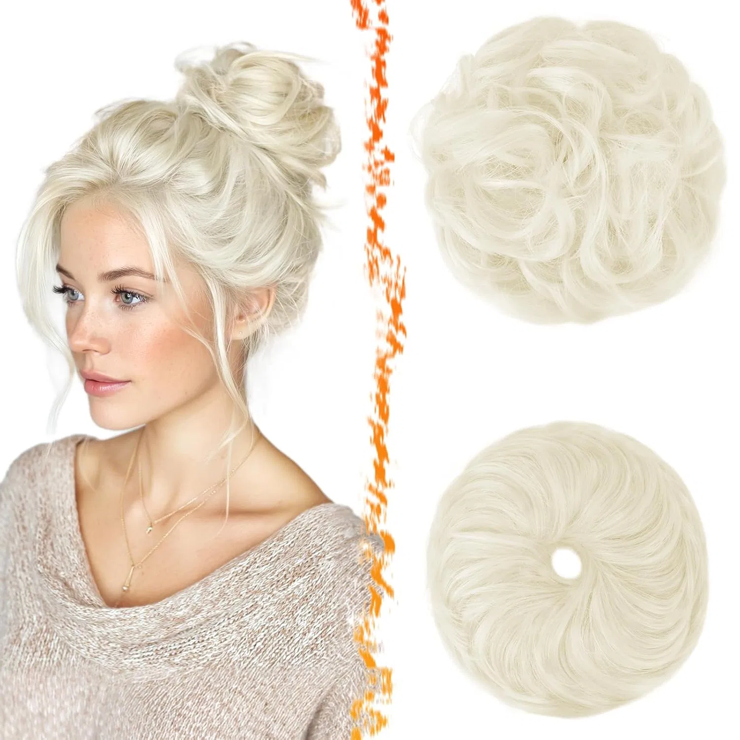 Набор из двух накладных пучков для волос «Messy Bun» от BARSDAR Barsdar, Platinum Blonde