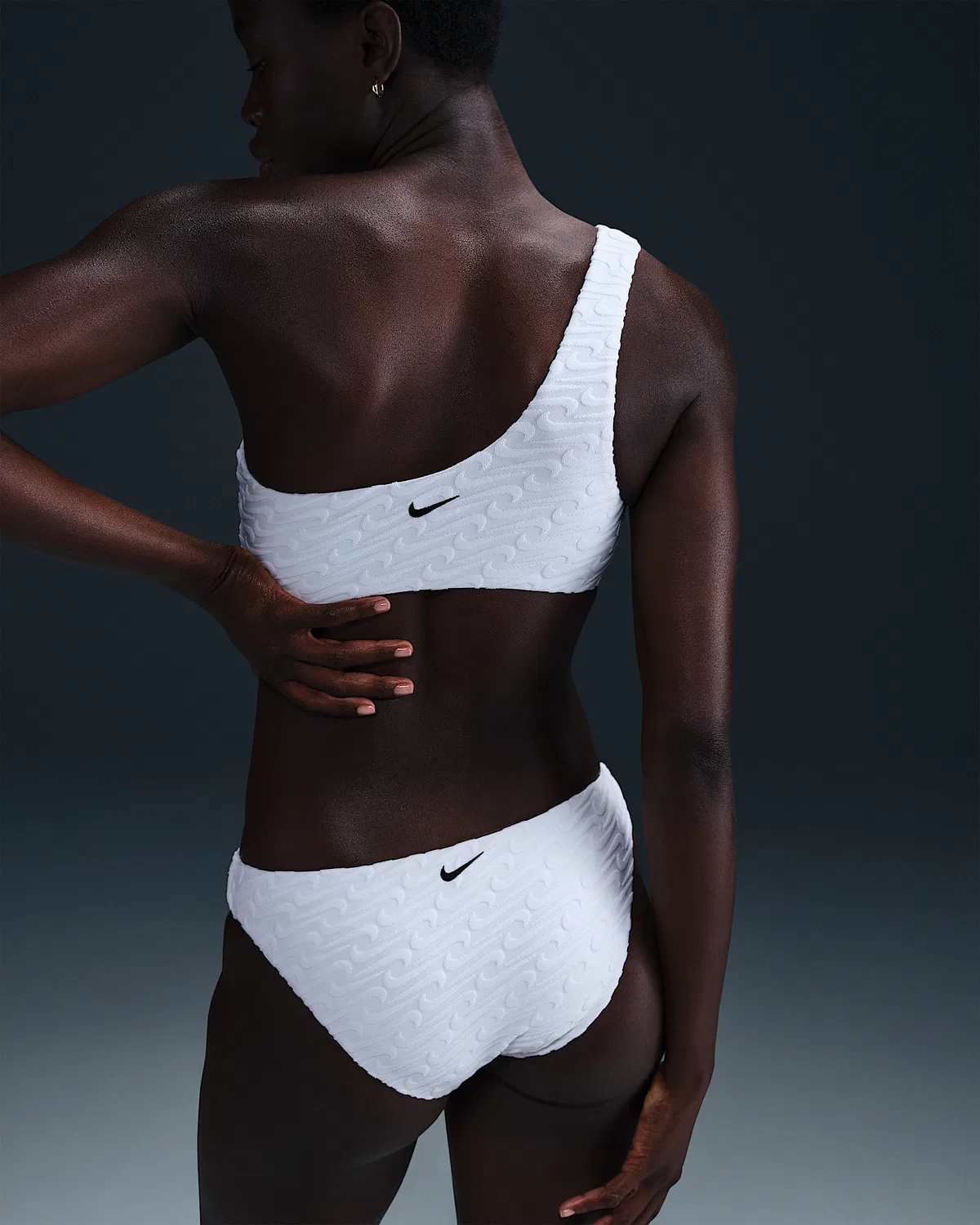 Женские бикини-трусы Terry Hipster Nike Swim Swoosh Link, White — фото 3