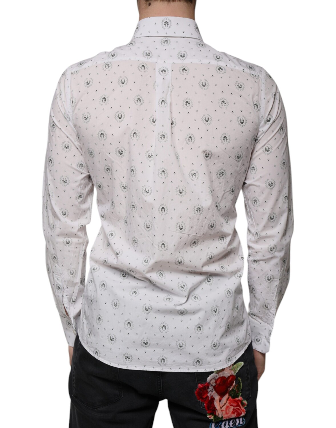 Белая хлопковая рубашка с принтом Slim Fit для мужчин Dolce & Gabbana — фото 3