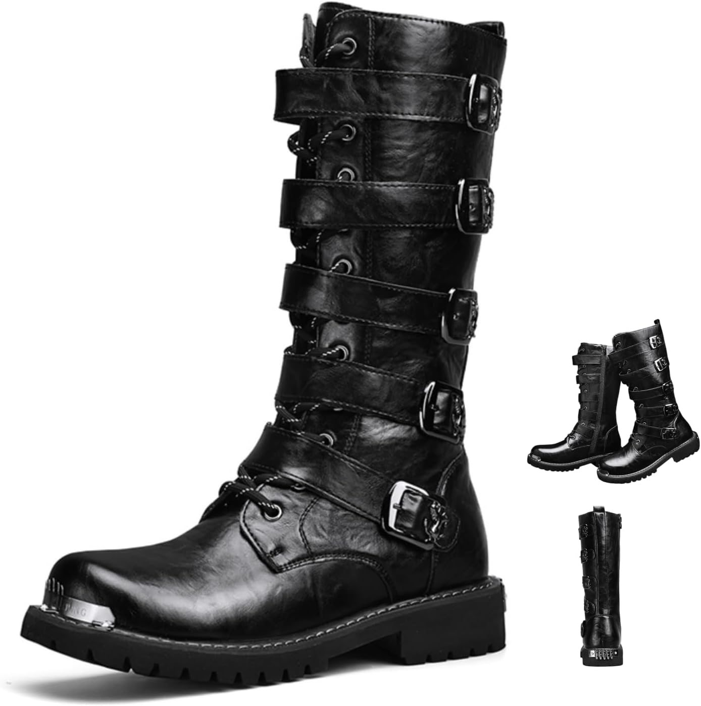 

Мужские мотоциклетные бойкерские ботинки с пряжками и металлическим носком Lshwcift, черный