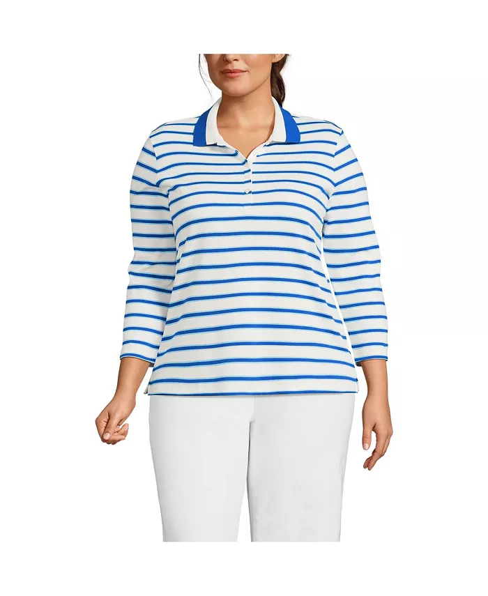 

Поло с рукавом 3/4 из хлопка Supima больших размеров Lands' End, синий