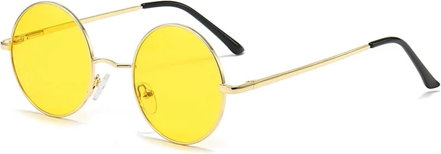 

Солнцезащитные очки с защитой от УФ-излучения UV400 | Круглая металлическая оправа в стиле панк | Для женщин и мужчин, для занятий спортом на открытом воздухе и вождения DSVIGF, Gold Yellow
