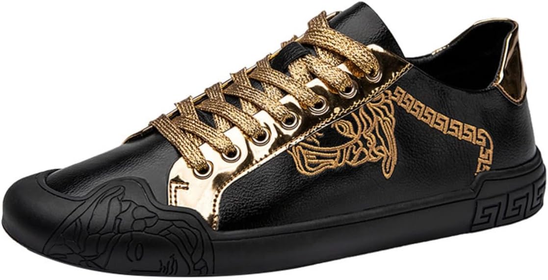 

Стильные кожаные кроссовки Y2K с золотыми акцентами для мужчин, удобные и модные для повседневной носки с уникальными украшениями и прочной подошвой, идеально подходят для повседневных образов Ctkvbmeoi