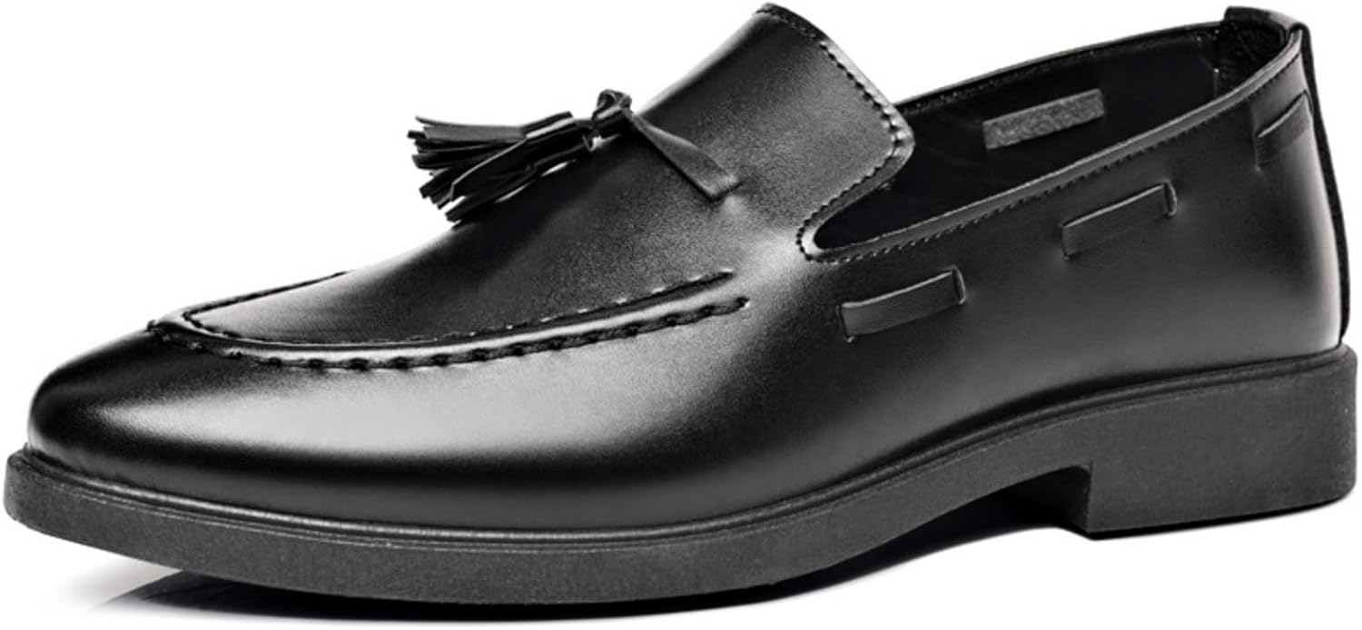 

Мужские ретро кожаные оксфорды, модные туфли с заостренным носком на шнуровке, деловые формальные туфли, лоферы с бахромой, повседневные противоскользящие деловые туфли, подходящие для свиданий и гала-вечеров Houdbdol, черный