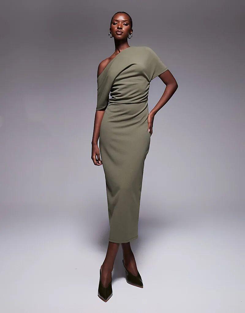 

Платье-футляр миди ASOS DESIGN со складками на плечах цвета хаки