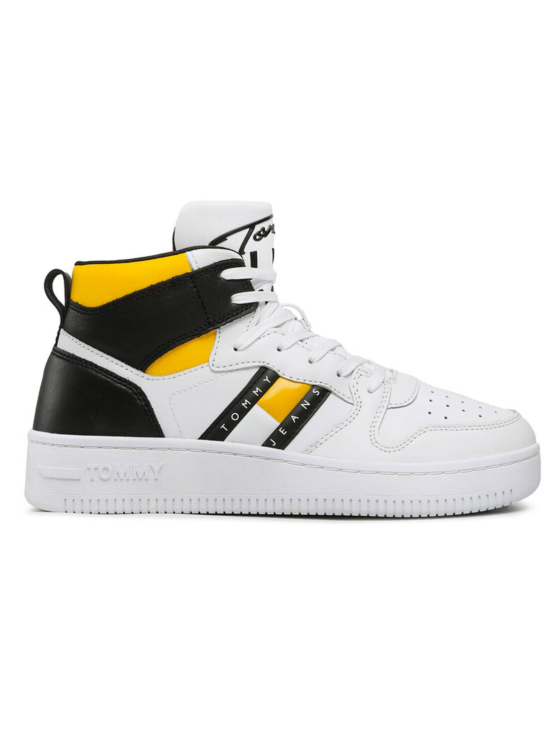 

Tommy JEANS Кроссовки Basket в стиле ретро, белый/желтый