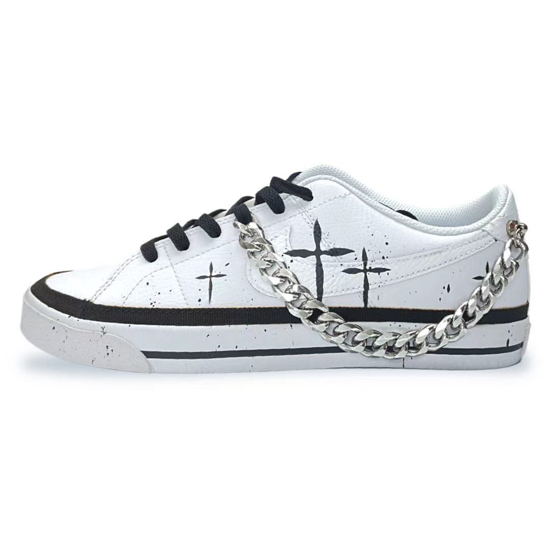 

Nike Кроссовки Court Legacy Cross Chain Heart, противоскользящие и износостойкие, легкие, низкие, мужские, для скейтбординга, черные, белые