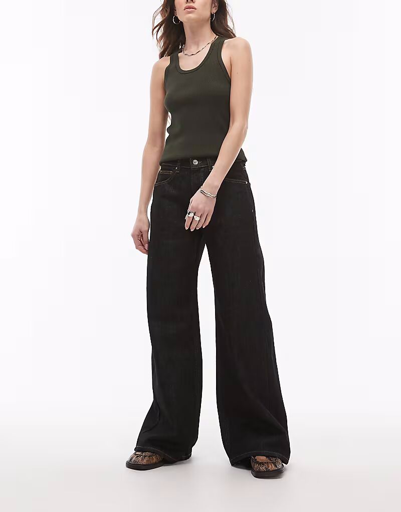 

Джинсы Topshop Horizon средней посадки, широкие, цвет экрю, чёрный
