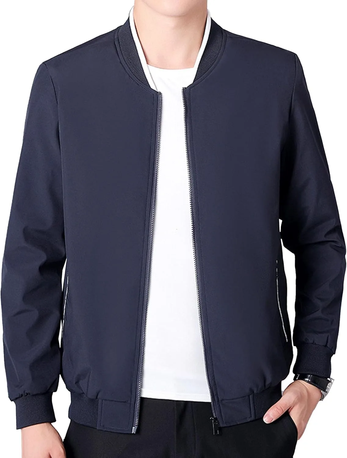 Мужская легкая куртка-бомбер с воротником-стойкой, весенняя бейсбольная куртка, повседневная ветровка на молнии Generic, темно-синий