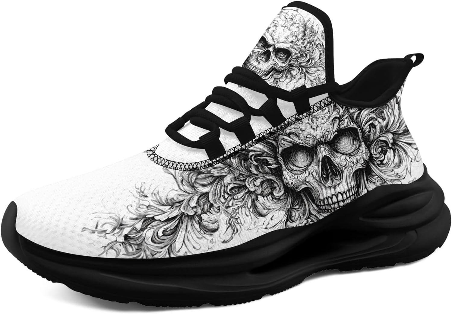 

Кроссовки AWSOLE Fashion Skull для мужчин и женщин, легкие, дышащие, на шнуровке, готические, для бега, тенниса, бейсбола и тренировок, белый/черный