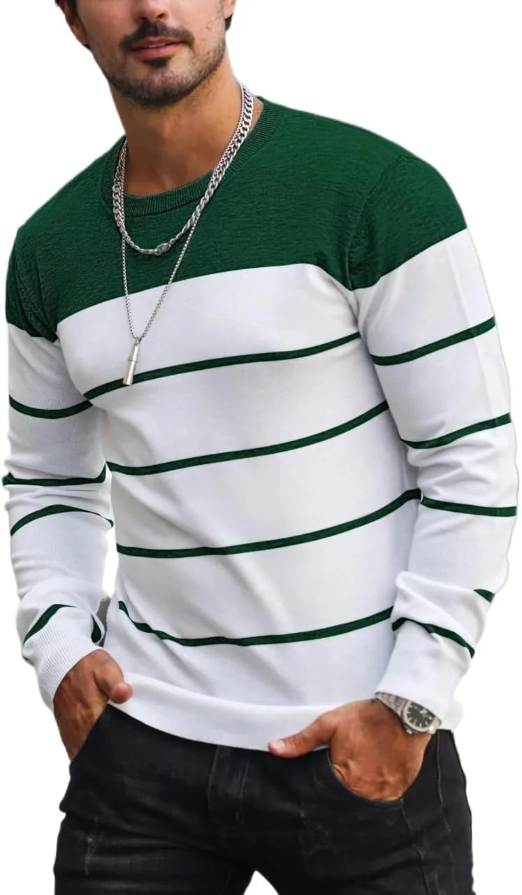Мужской свитер с круглым вырезом и длинными рукавами, Slim Fit, в полоску