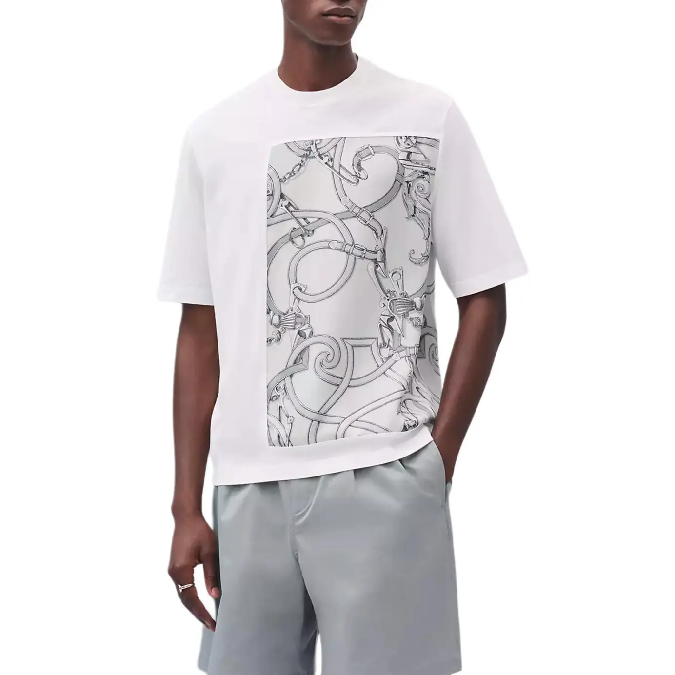 

HERMES Футболка мужская белая, Белый, HERMES Футболка мужская белая