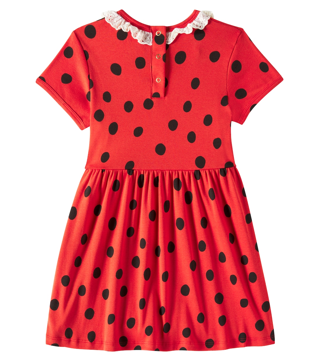 Платье из хлопка с кружевной отделкой в горошек Mini Rodini, красный — фото 3