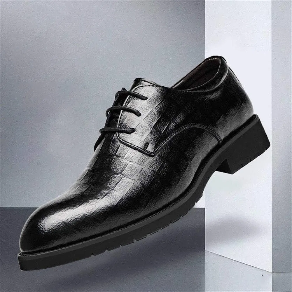 Туфли Kleid Oxford Schuhe für Männer Schnürung rund gebrannte Zehenschuhe Cowide Non Slip Low Block Heel Anti-Slip-Hochzeit Generic, Schwarz — фото 2