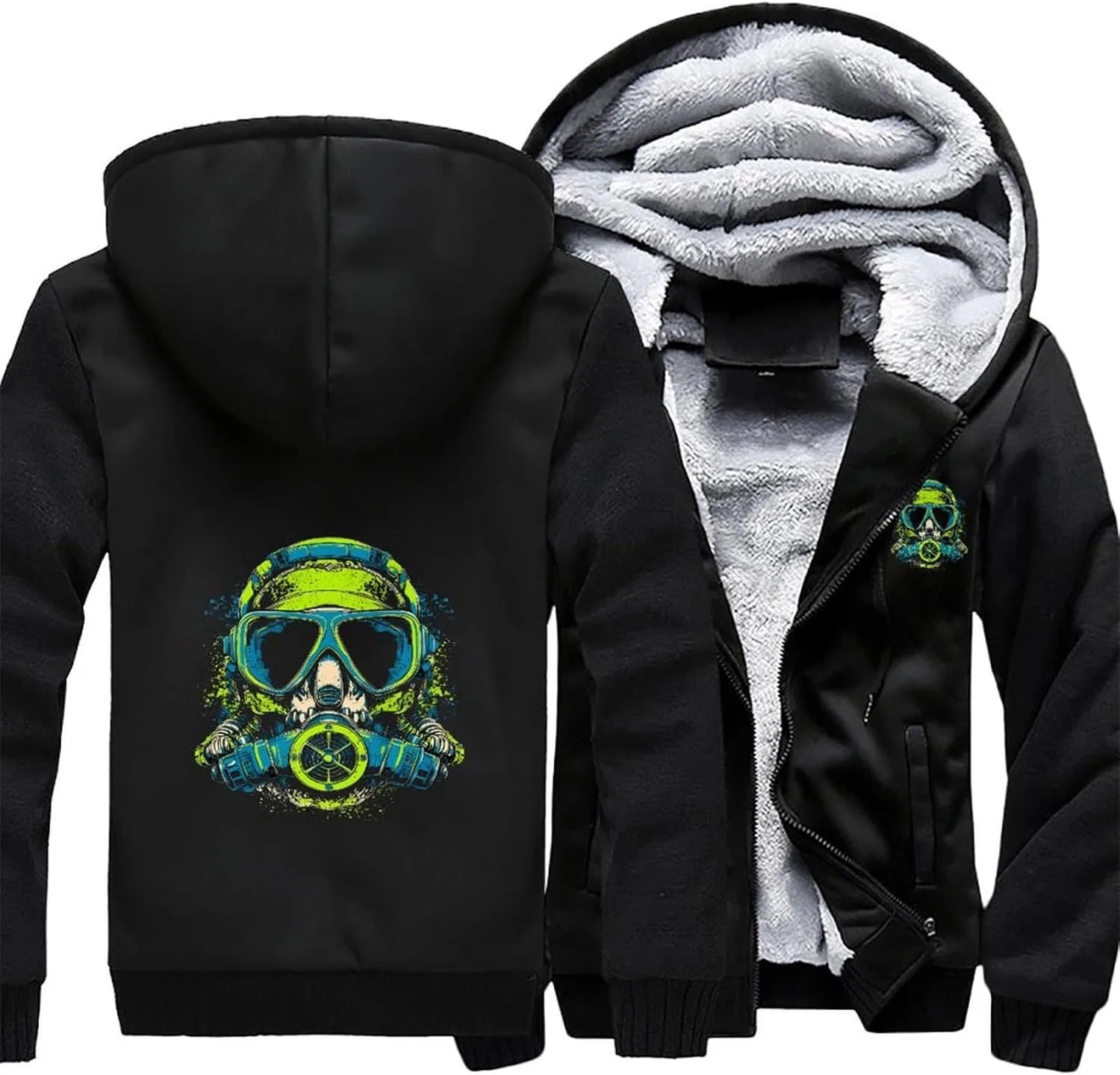 Мужская толстовка на молнии Scuba Skull Trendy из плотного флиса с капюшоном — фото 3