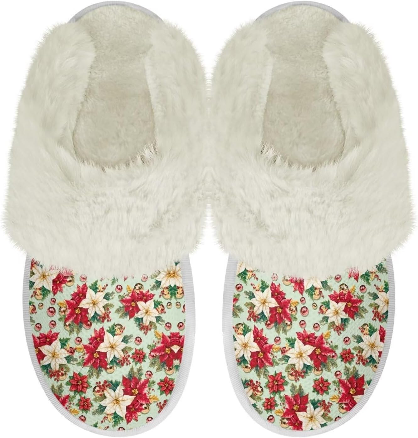 

Рождественские тапочки Nxidvxne с меховой отделкой для женщин и мужчин, домашние тапочки из фланели, мягкие тапочки для спальни, противоскользящие, Floral