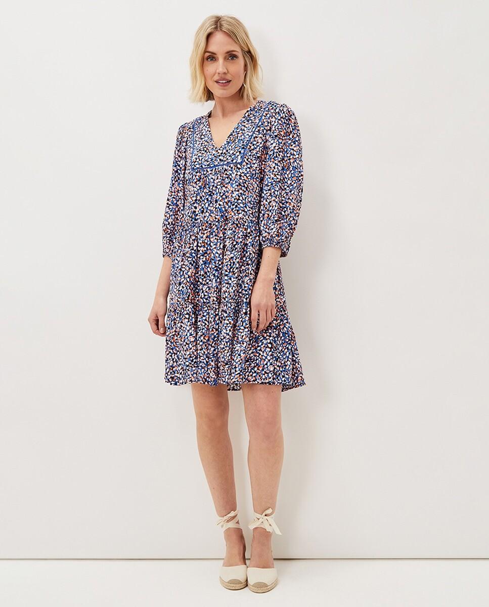 

Синее короткое платье с французскими рукавами и абстрактным принтом Phase Eight, синий
