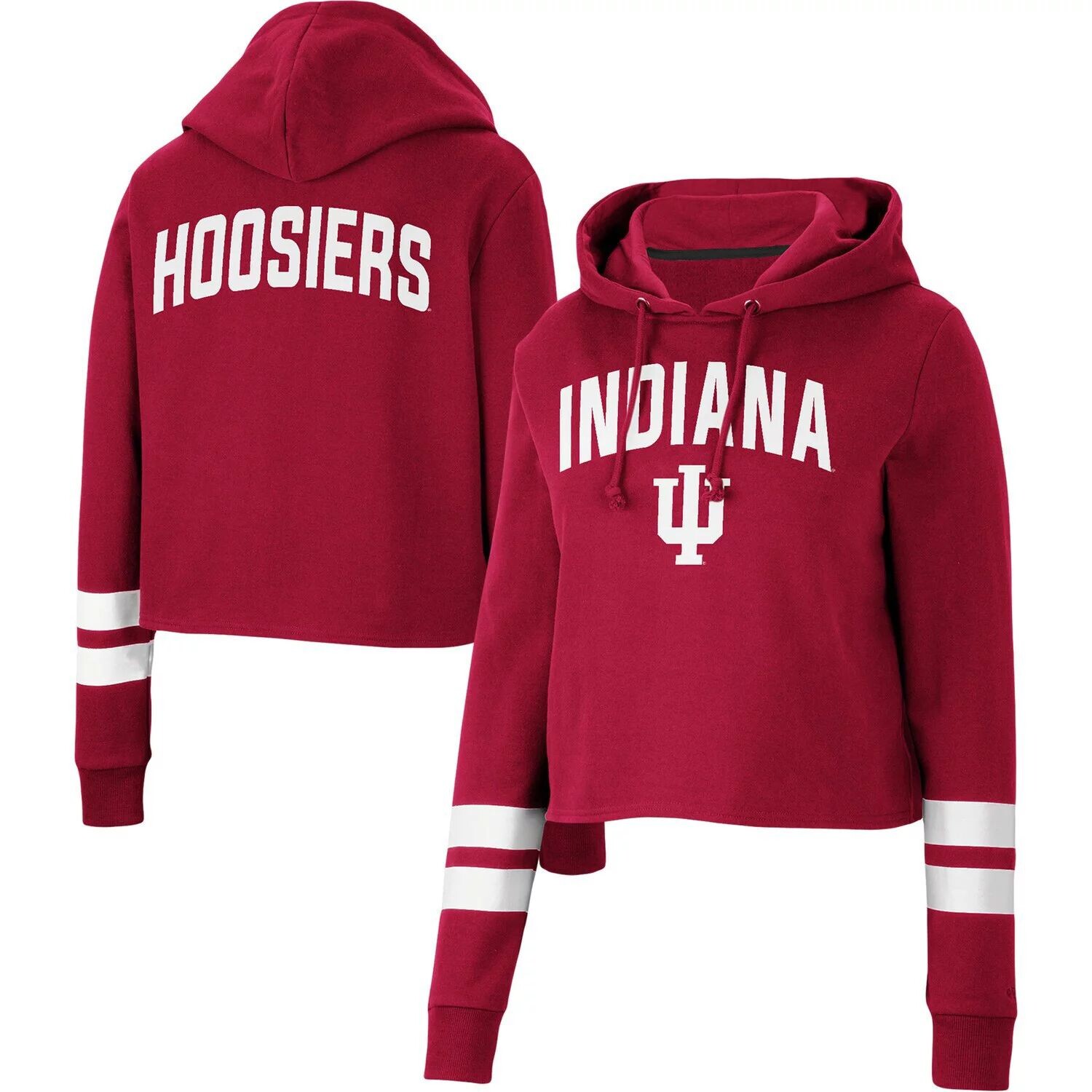 

Женский укороченный пуловер с капюшоном в полоску Colosseum Crimson Indiana Hoosiers Colosseum
