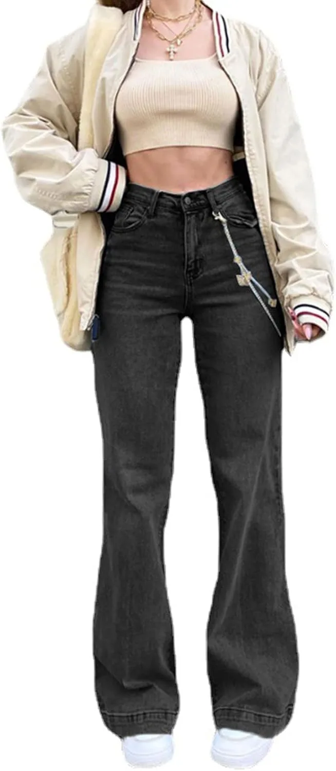 

Джинсы Y2K Bell Bottom для женщин Mid Rise Wide Leg Franhais