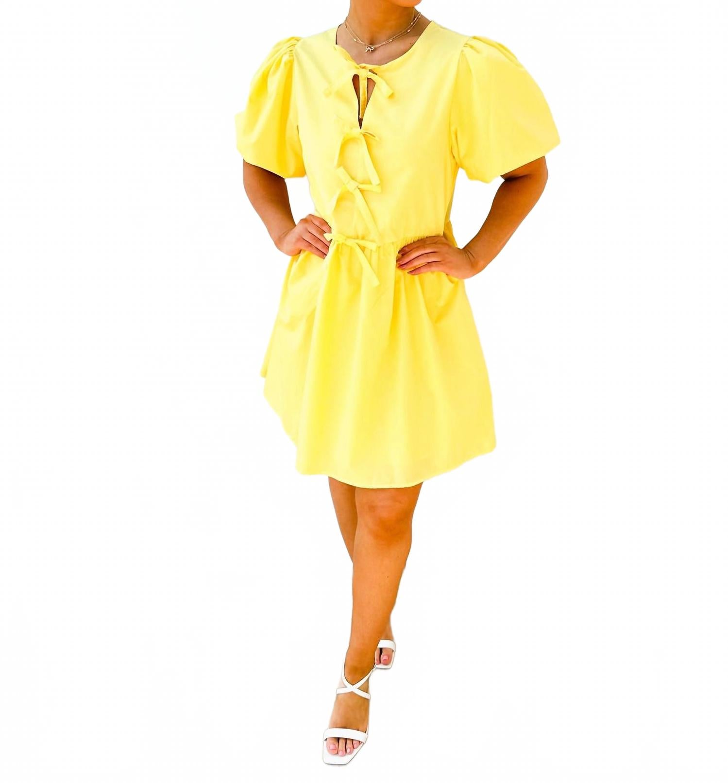 

Лимонное платье с пузырьковыми рукавами Entro, Lemon