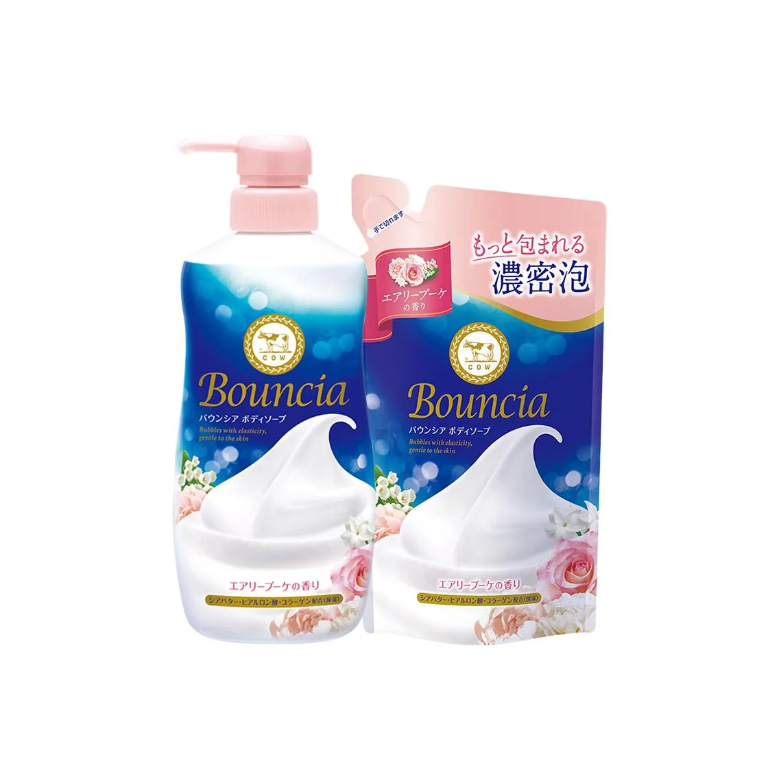 COW SOAP Увлажняющее молочко для ванны beauty skincare 500 мл*2+400 мл*2, Two-Piece Set: Rose Moisturizing Shower Gel 480ml+Rose Moisturizing Shower Gel Refill 3 60ml