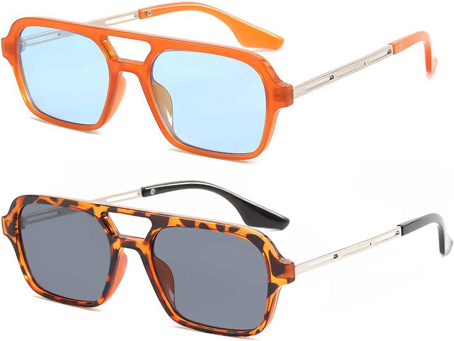 

Солнцезащитные очки OSAGAMA в винтажном квадратном стиле «авиатор», маленькие, 70-е годы, плоские, металлические, для женщин и мужчин, с защитой от УФ-излучения, 2pcs Orange/Blue+leopard/Grey