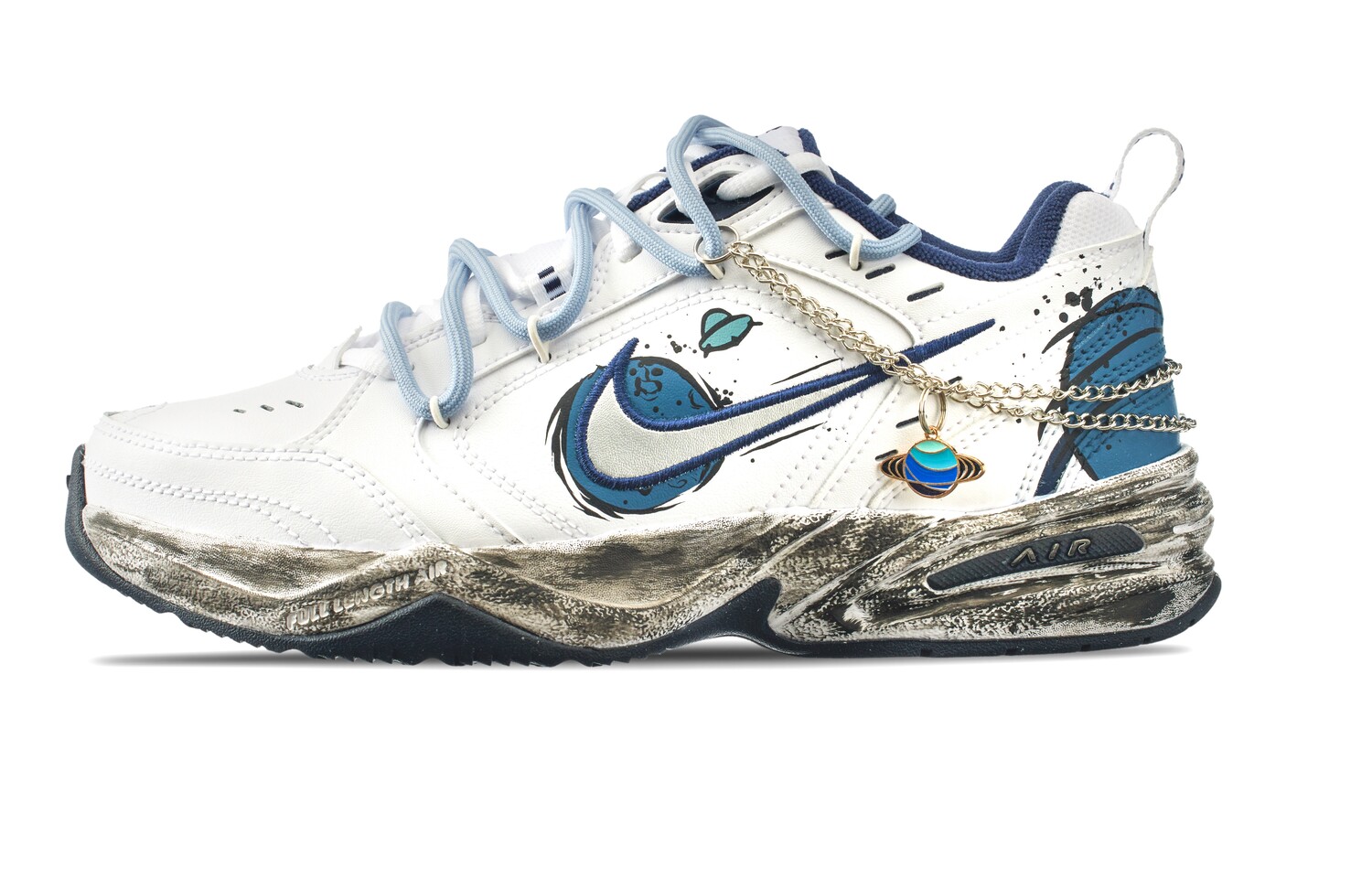 Массивные кроссовки Nike Air Monarch 4 унисекс, White/Blue — фото 2