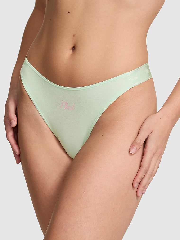

Трусики-Стринги с высоким вырезом и логотипом из блестящего хлопка Pink, smooth mint with pink graphic