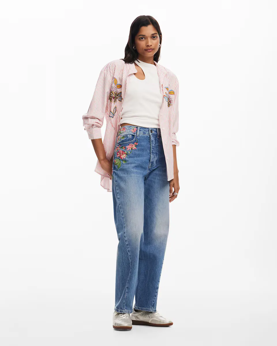 

Женские прямые джинсы с вышивкой цветов Desigual, синий