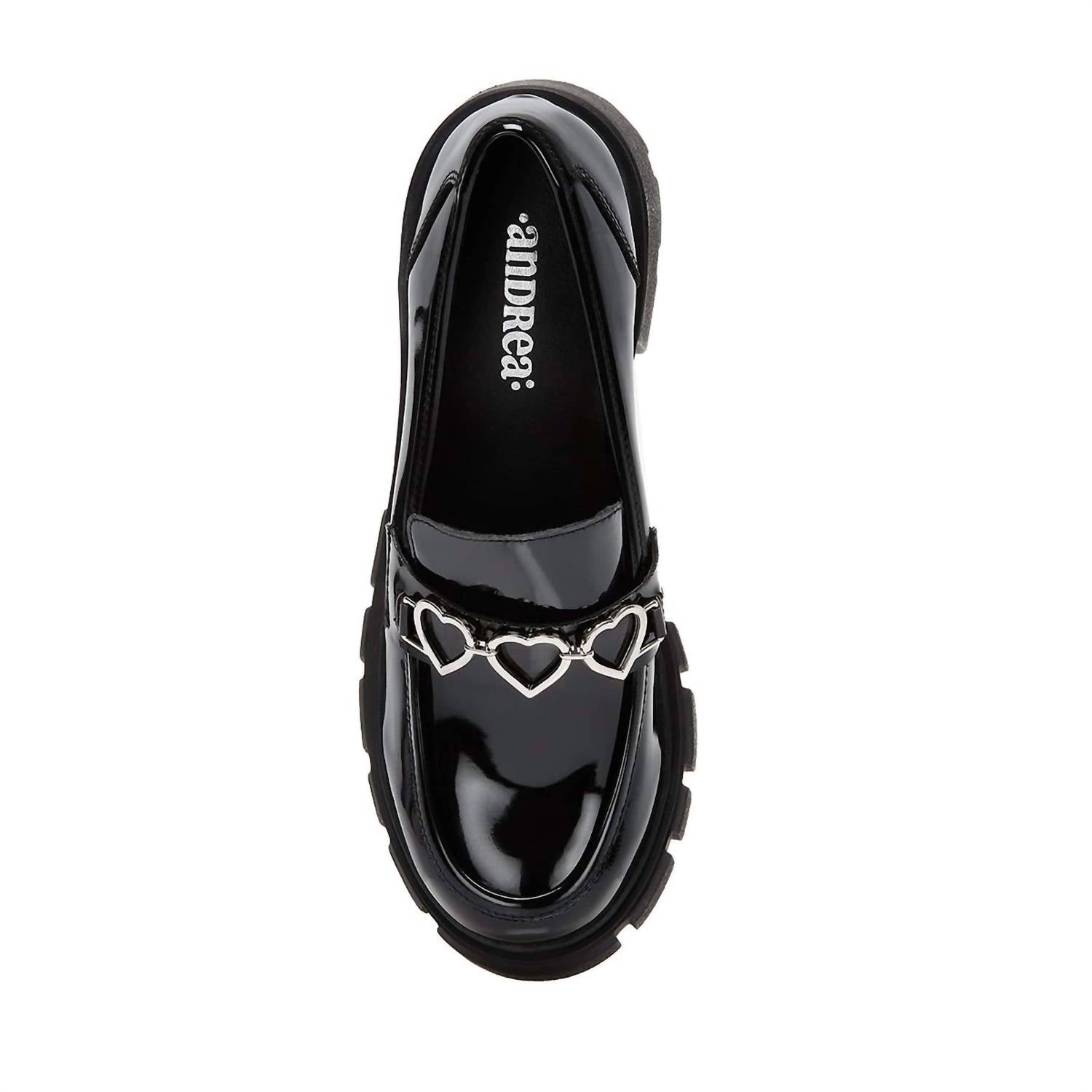 Женские лакированные мокасины Penny Hearts черного цвета Andrea — фото 3