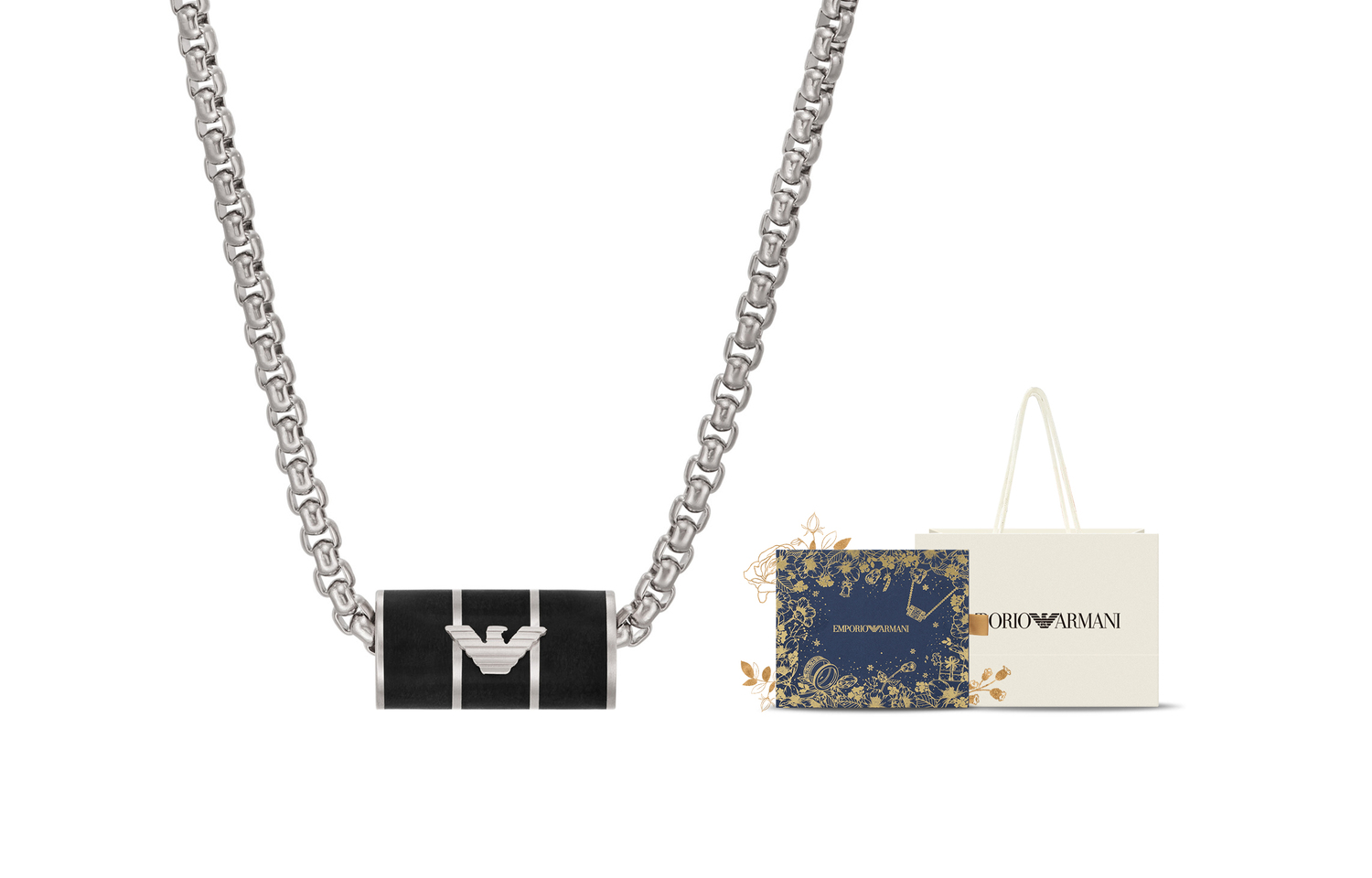 

EMPORIO ARMANI Серебряное колье из нержавеющей стали для мужчин