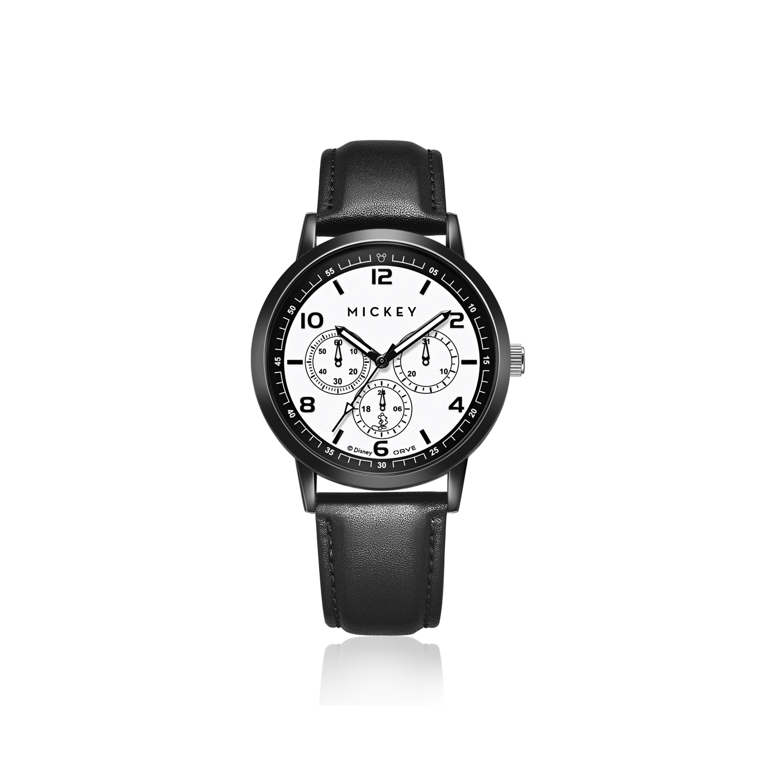 

Disney Часы Mickey Series Quartz Movement Artificial Leather Strap Watch Men's Watch White Dial, Classic Black White