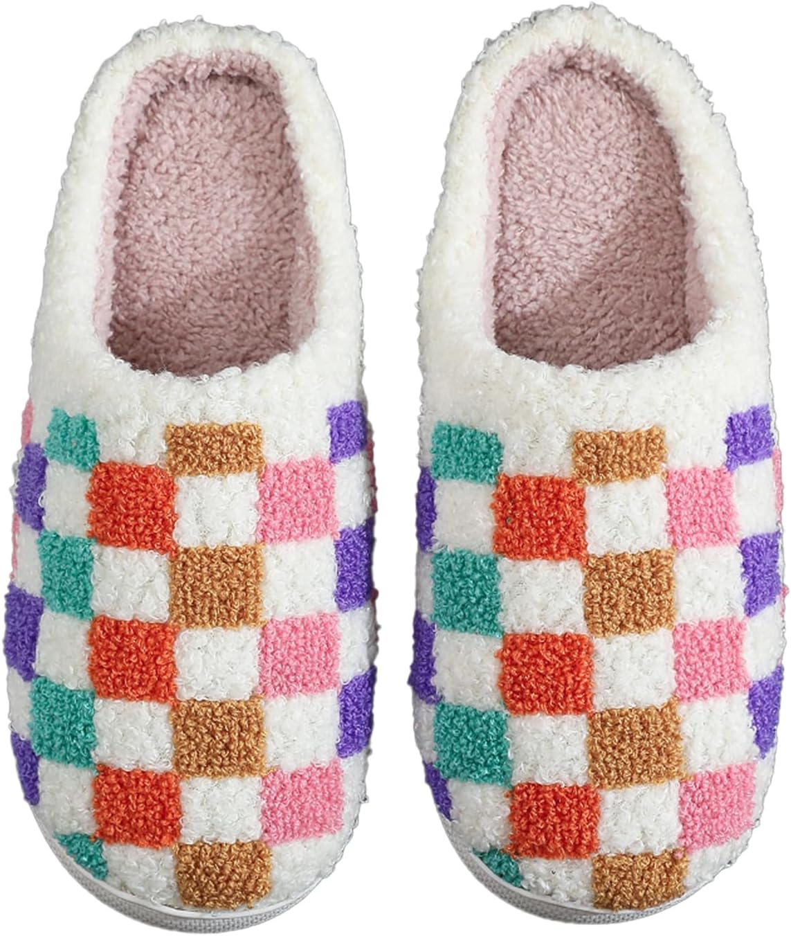 

Женские и мужские домашние тапочки с элегантным бантиком, удобные плюшевые теплые тапочки, легкие, с нескользящей подошвой, для дома и улицы Oukisam, 011 Colorful Grids