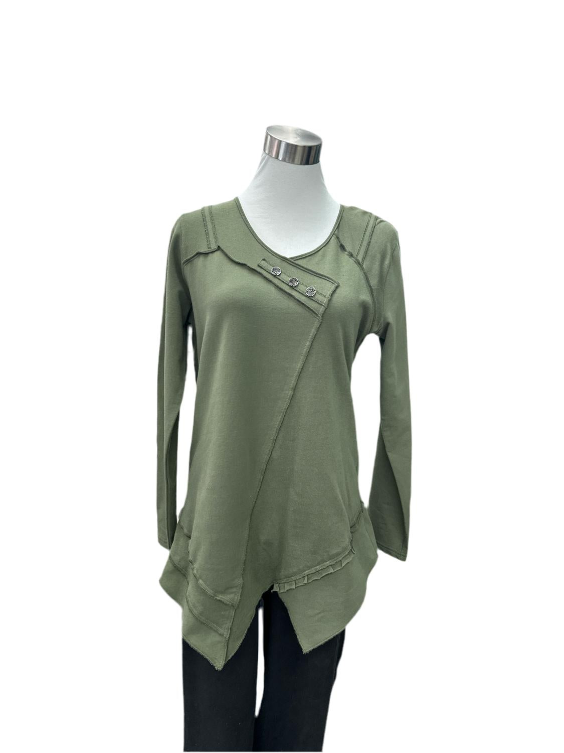 

Асимметричный топ с оборками в цвете New Olive Lulu-B