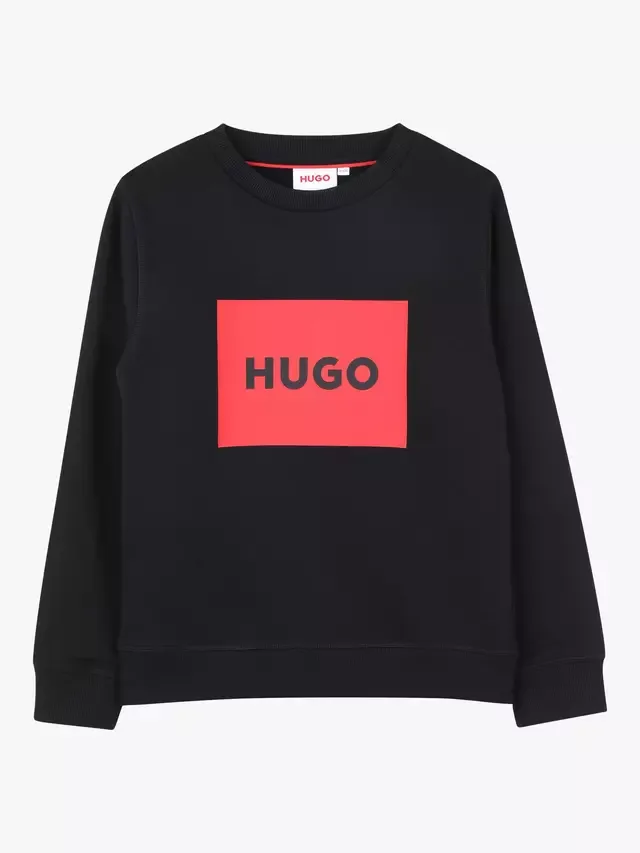 Детская толстовка с круглым вырезом и логотипом, черная HUGO BOSS, Black