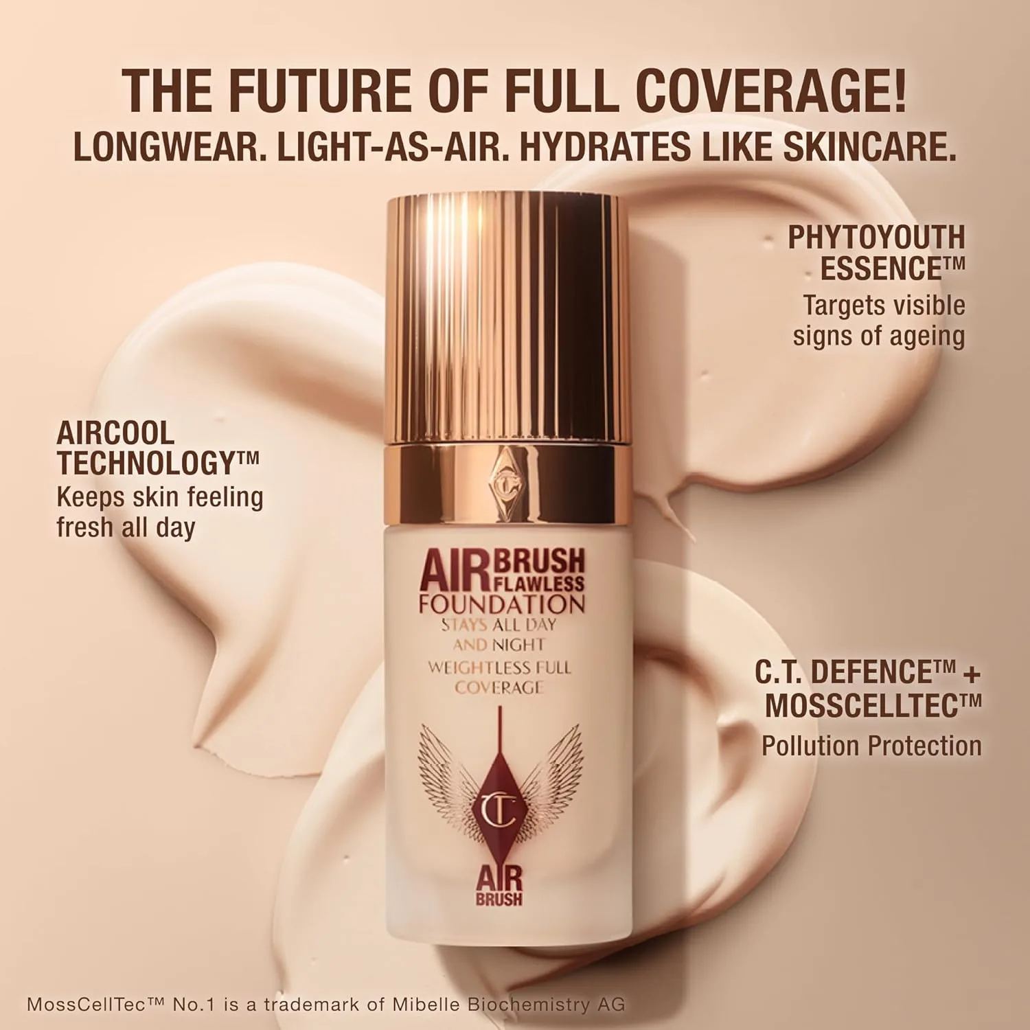 Charlotte Tilbury Airbrush Flawless Matte Foundation - тональная основа с полным покрытием и натуральным матовым финишем, выравнивает и маскирует поры, водостойкая и устойчивая к переносу, 03 Warm - Fair with warm undertones — фото 3