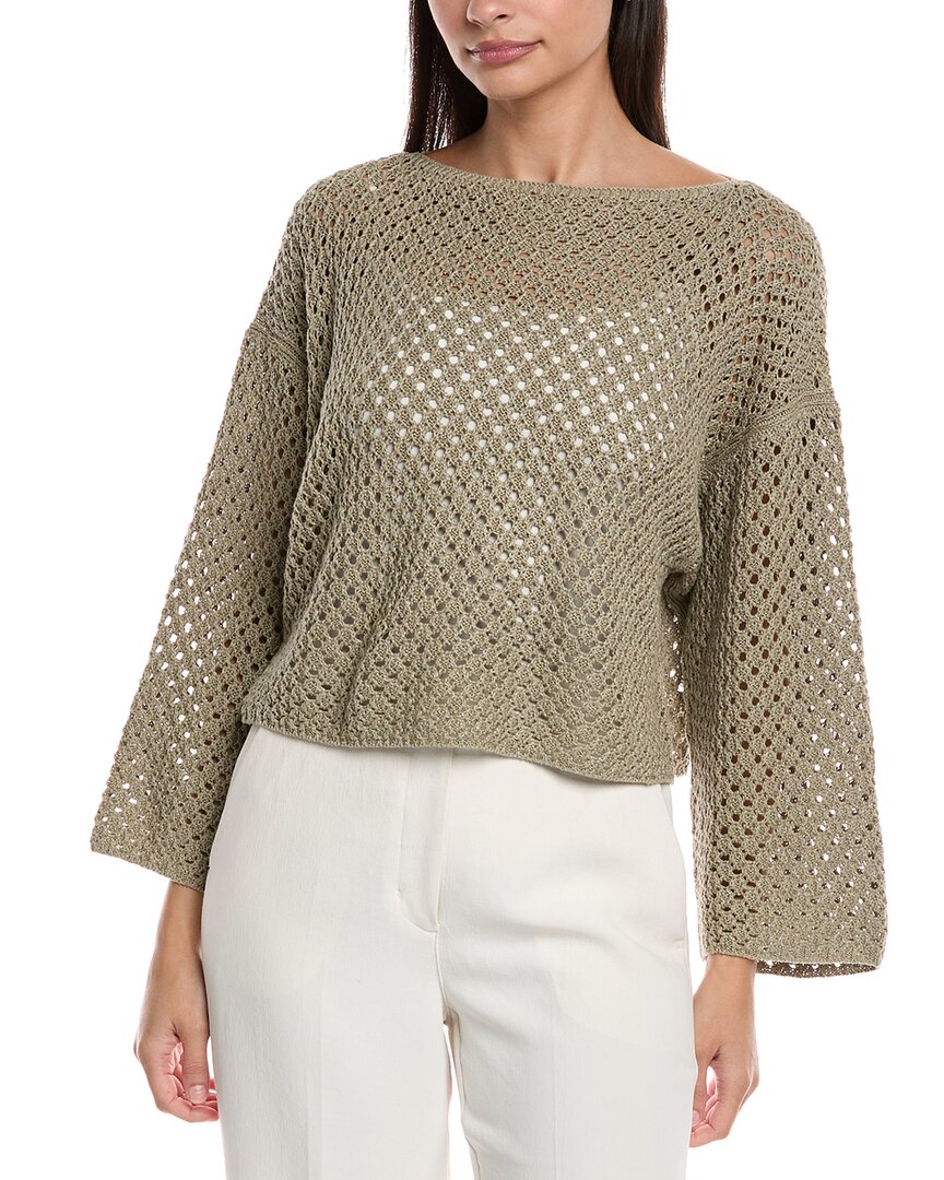 

Lafayette 148 New York Свитер из льняной смеси с ажурной вязкой, зеленый