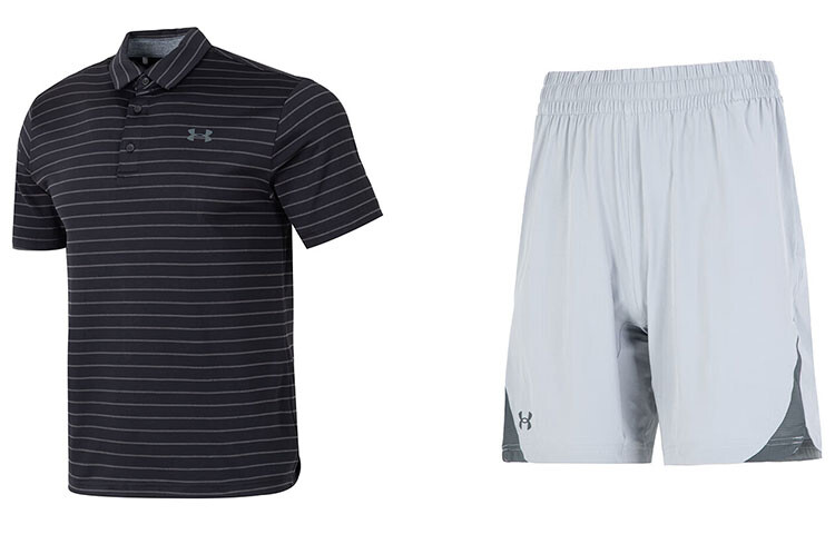 

Повседневный спортивный мужской костюм черный топ + серые шорты Under Armour, черный