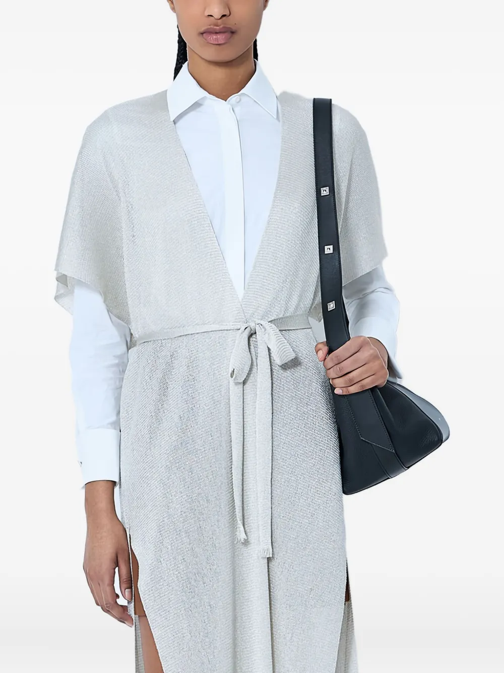 

Кардиган с завязкой на поясе и бахромой по краю MAX MARA, белый
