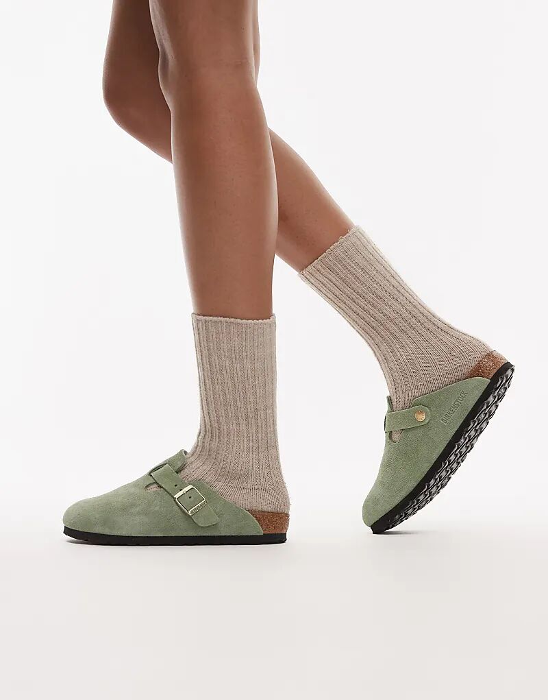 Сабо Birkenstock Narrow Fit Boston из замши цвета зеленого чая