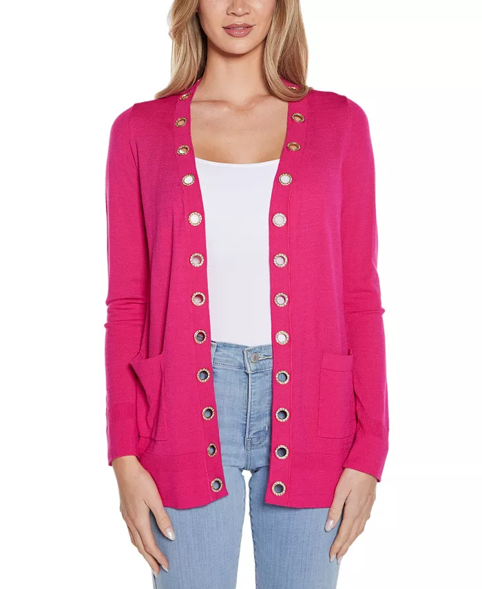 

Женский кардиган с открытой полочкой и люверсами со стразами Belldini, розовый