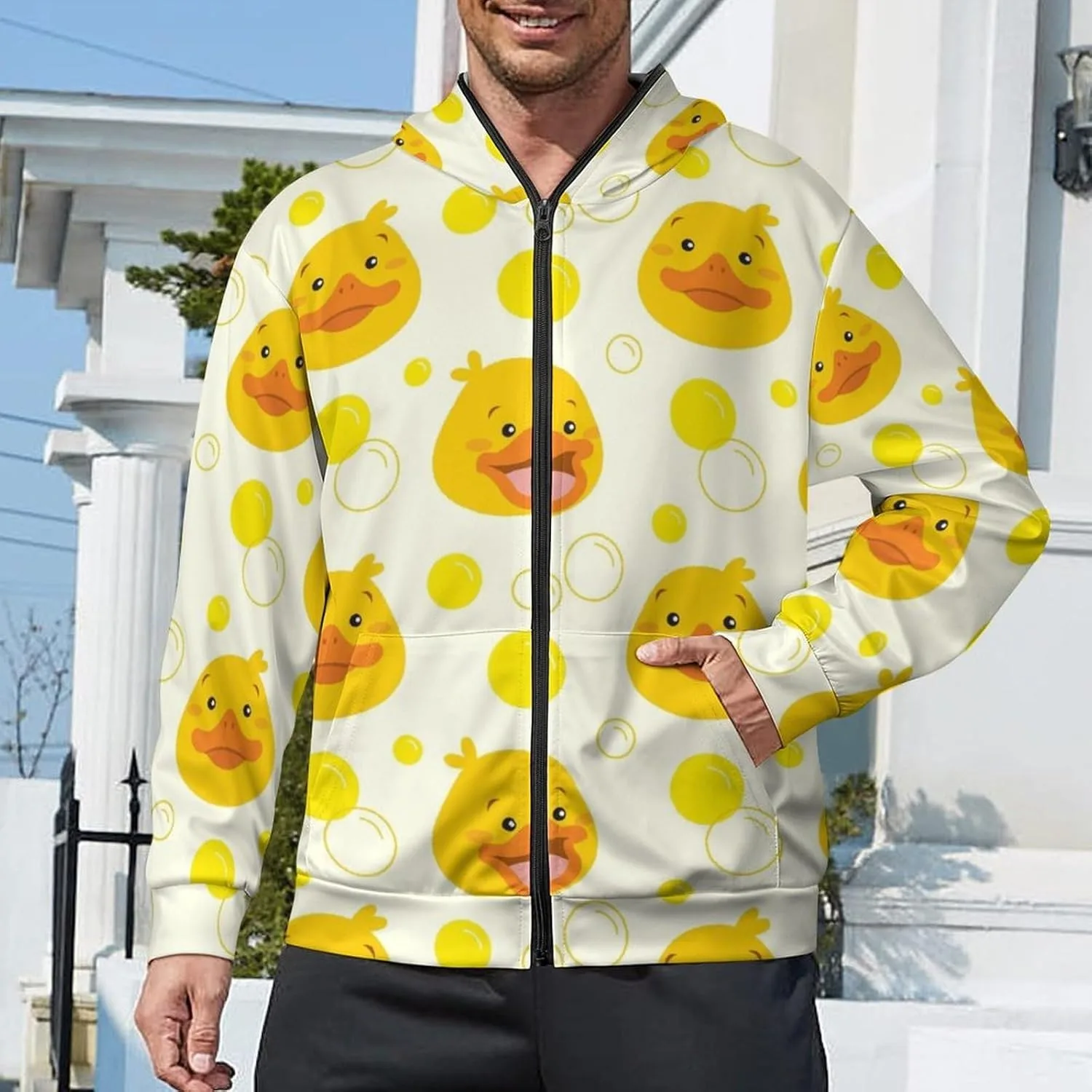 Мужская худи с принтом Rubber Ducks, свободная, с карманами и молнией — фото 2
