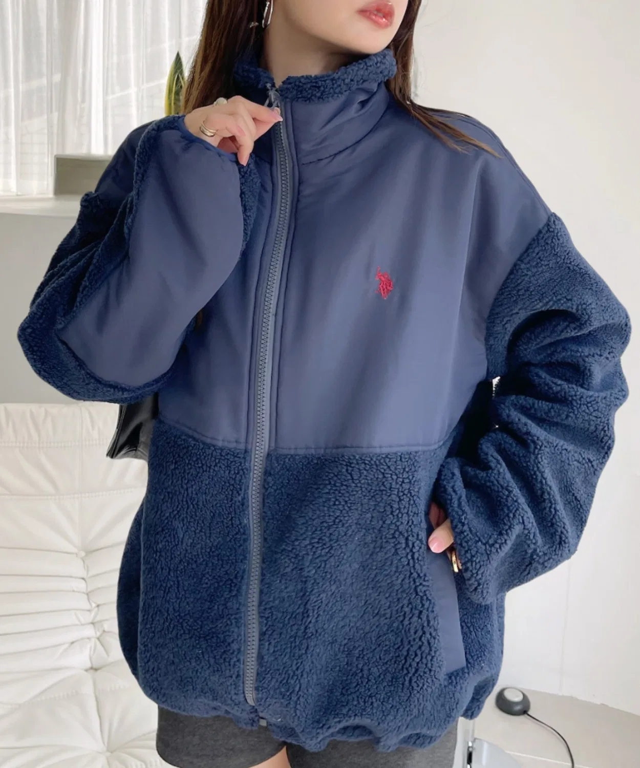 Куртка флисовая U.S. POLO ASSN с воротником-стойкой, тёмно-синяя