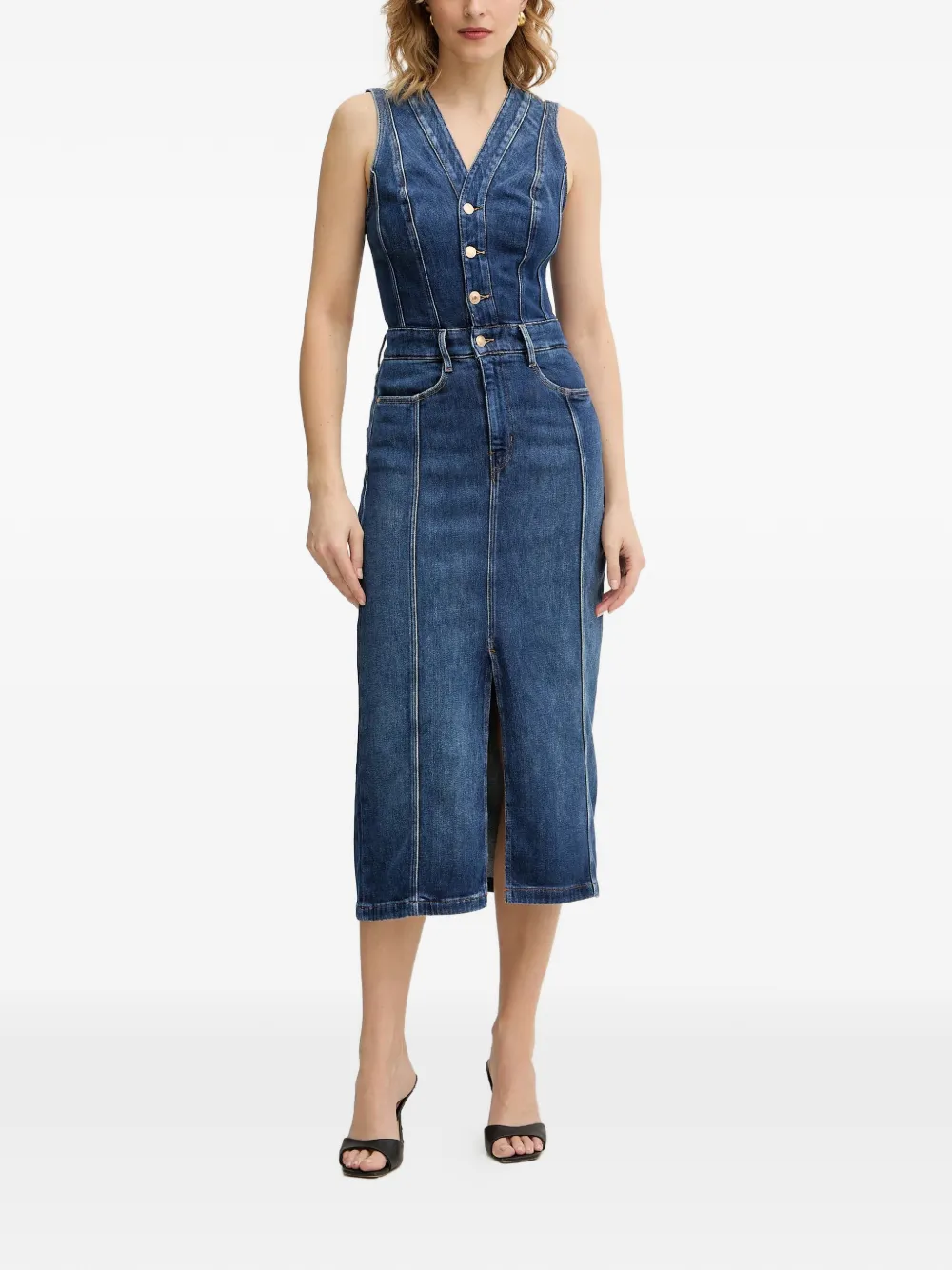 

Миди-платье с V-образным вырезом и пуговицами Guess Usa, синий