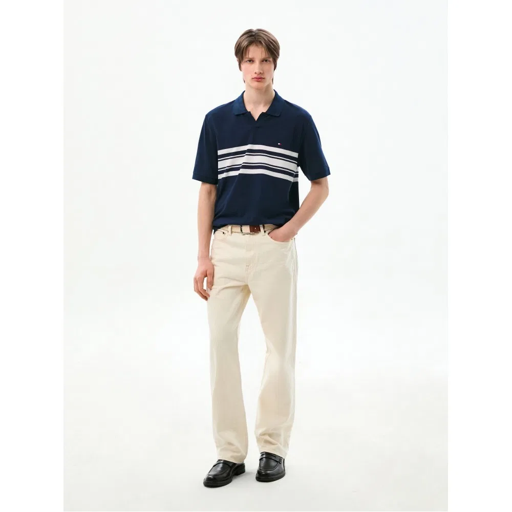 Мужская синяя рубашка-поло Tommy Hilfiger с открытым воротником — фото 2