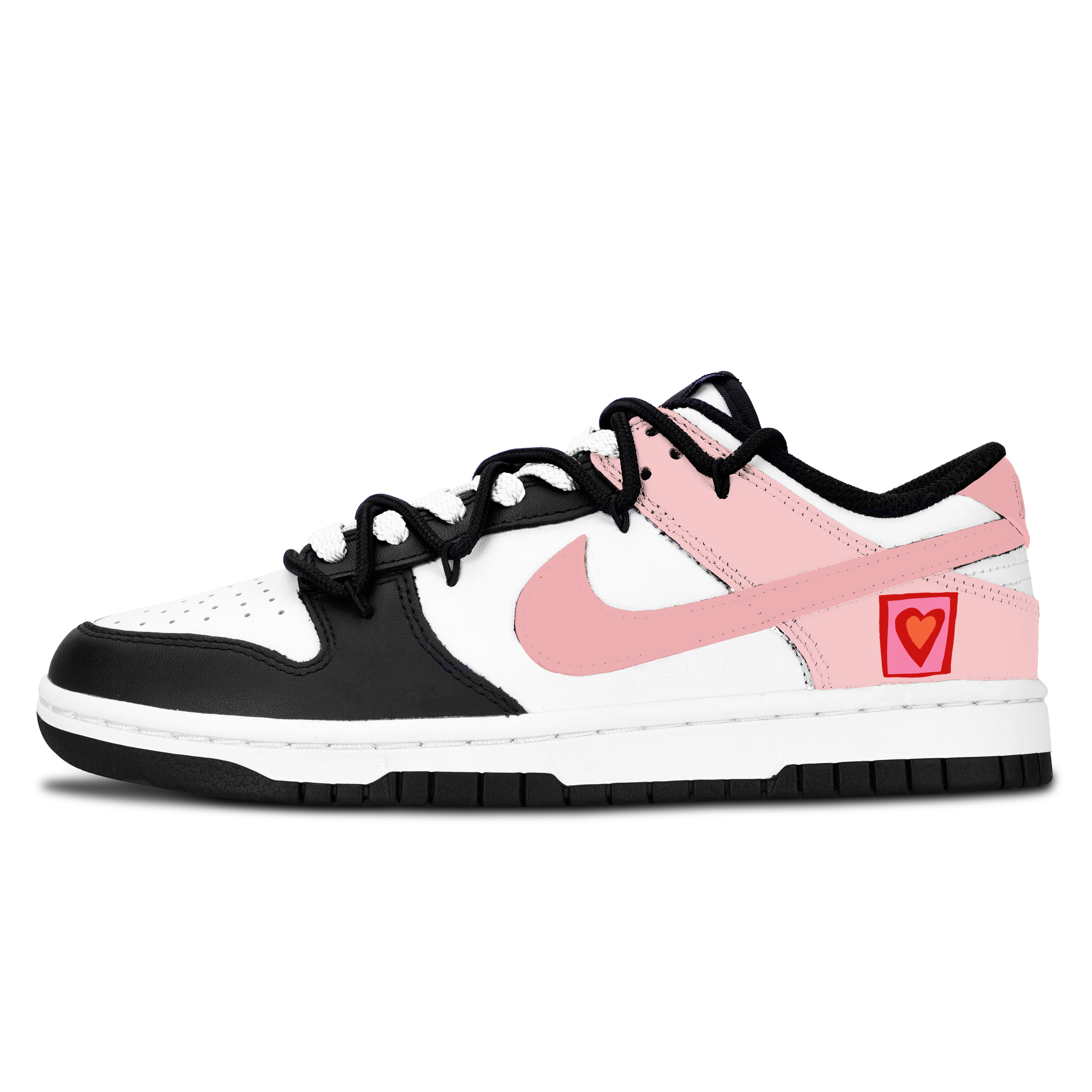 

Nike Dunk Black White, Pink Heart Sweet Trend, кожаные, противоскользящие, износостойкие, низкие кроссовки для скейтбординга Pink