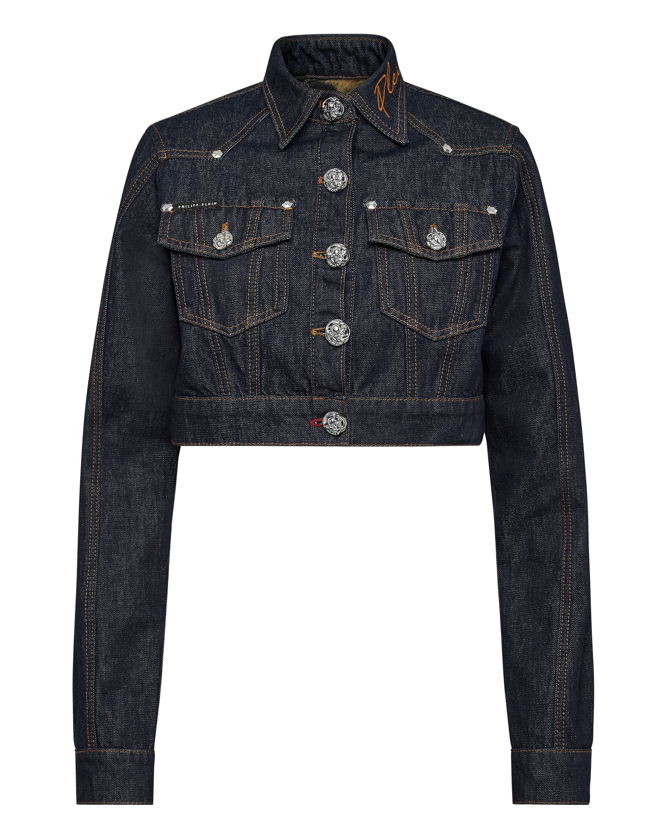 

Укороченная джинсовая куртка Цепи PHILIPP PLEIN, цвет indigo blue clean