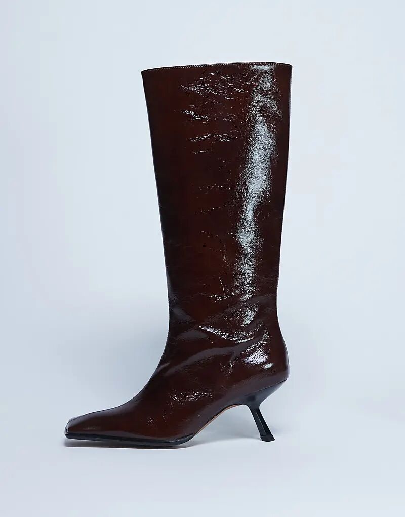 Сапоги Topshop Scarlett Premium из натуральной кожи с квадратным носком шоколадного цвета