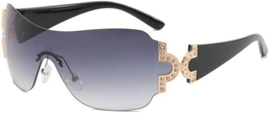 

Солнцезащитные очки One Piece UV400 с защитой от ультрафиолета, без оправы, футуристические солнцезащитные очки обтекаемой формы, металлические солнцезащитные очки с бриллиантами PUB, Black Frame Double Gray Flakes